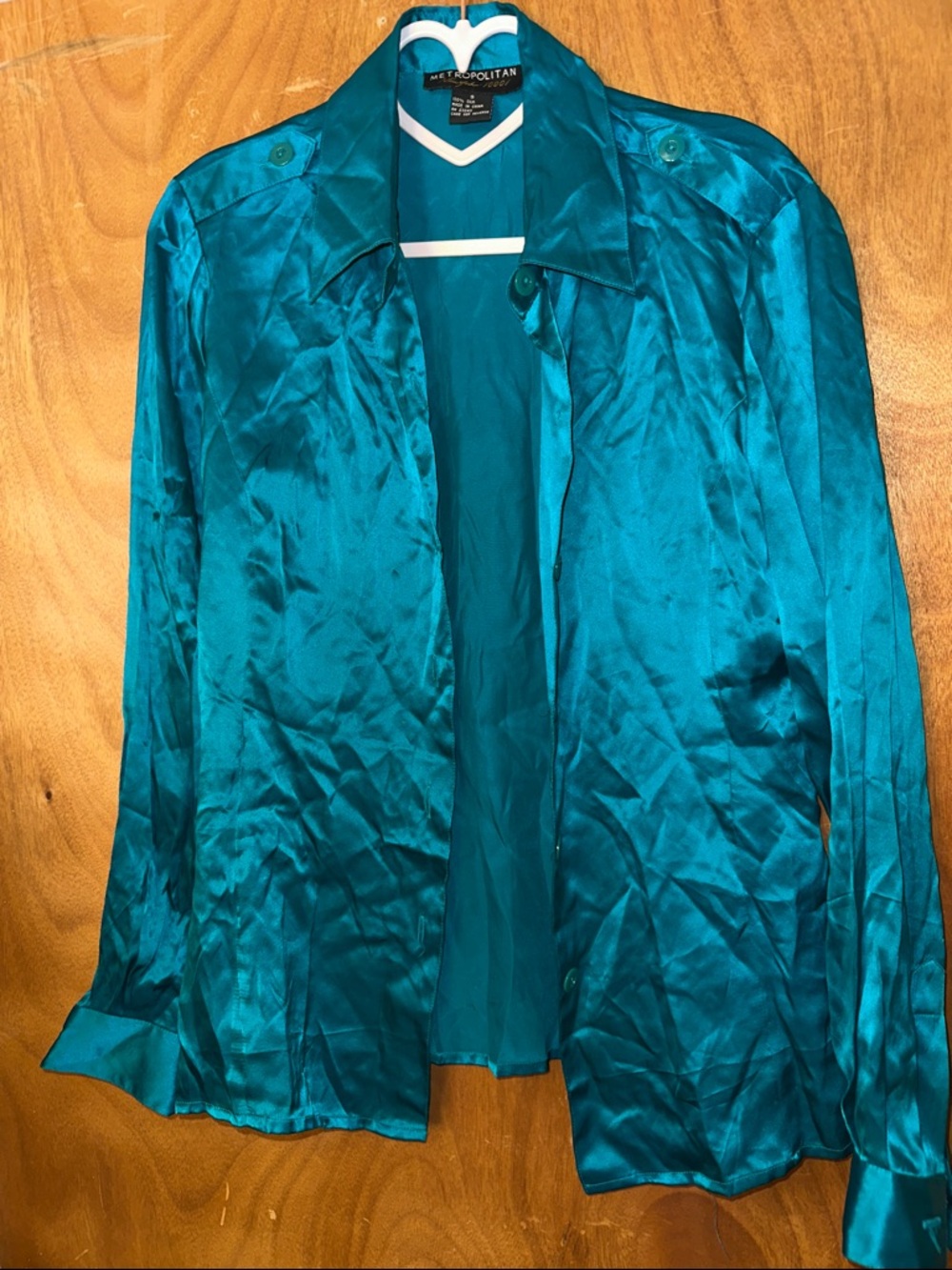 Metropolitan Teal Silk Button-Up Blouse 100% silk